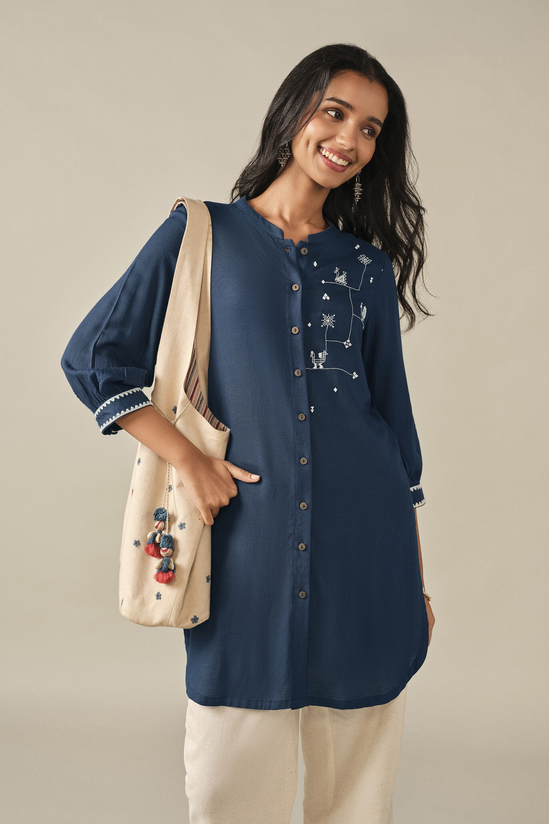 Embroidered Tunic in Indigo, Indigo, image 3